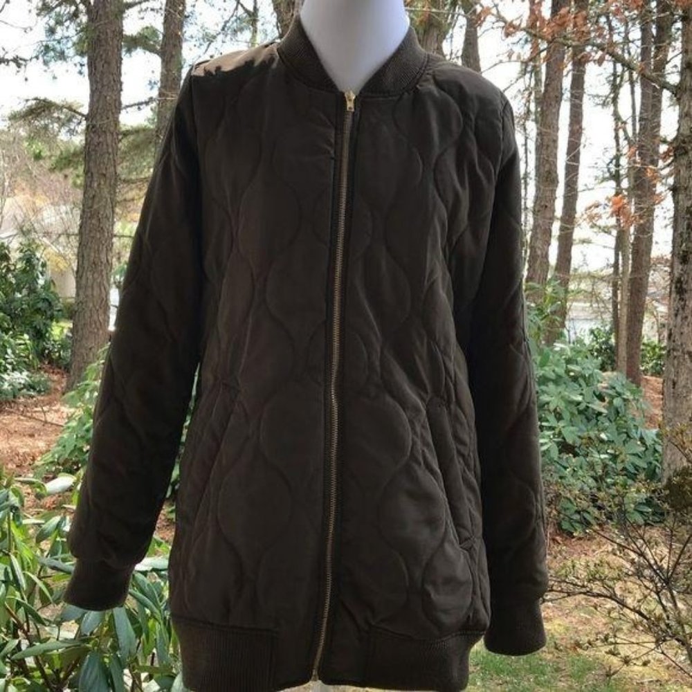 Love Tree Olive Green Quilted long Bomber …
